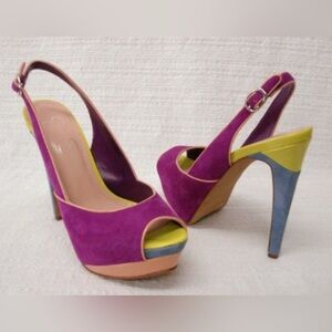 JESSICA SIMPSON SHAVON ULTRA VIOLET SUEDE PLATFORM SLINGBACK PEEP PUMPS